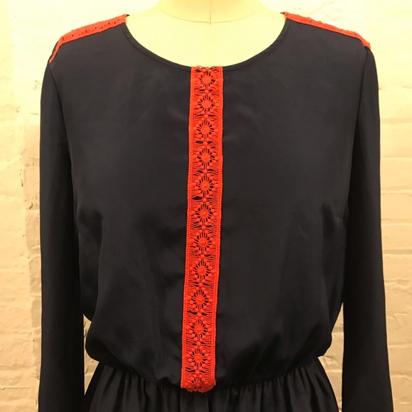 ModCloth Navy Dress with Orange Lace Trim Detail - Picture 4 of 10